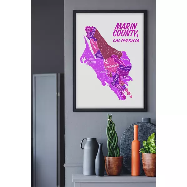Marin County California map, purple